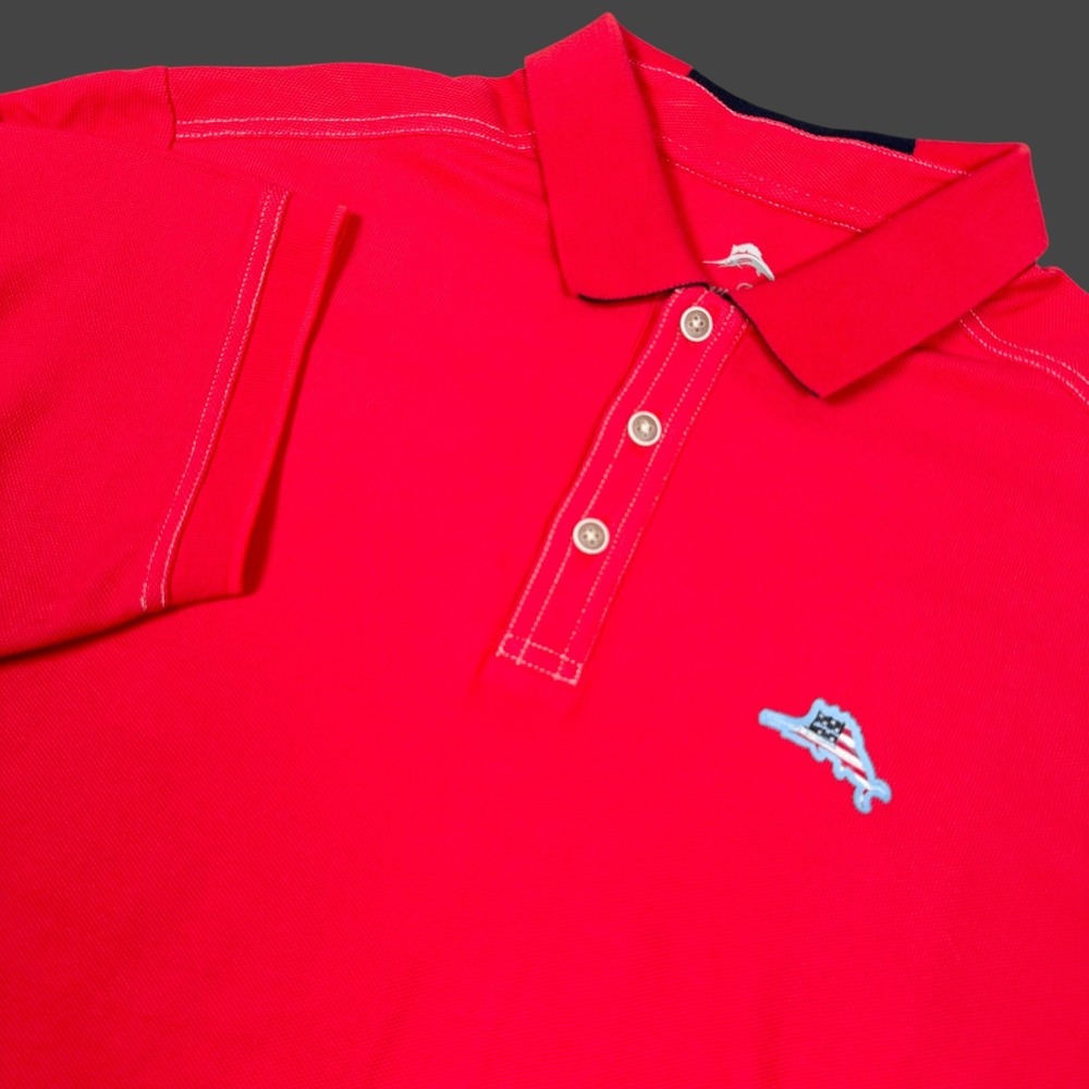 Tommy Bahama Polo Shirt Mens M Red USA Flag Marlin Supima Cotton Short Sleeve